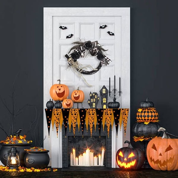 Halloween krans krans, 18 tum Halloween ytterdörr krans, dörr fönster vägg Halloween dekorationer