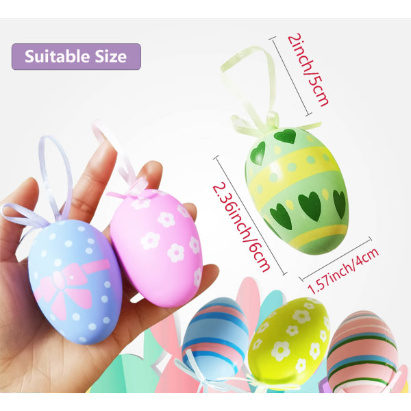Påskhängande ägg 12 st påskäggsdekorationer, påskhängande ägg prydnader Plastägg hängande prydnad Färgglada dekorativa målade ägg