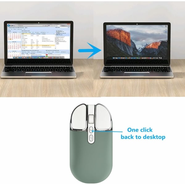 Trådløs mus, 2,4G oppladbar stille slank datamus med USB-mottaker 3 DPI, Tilbake til skrivebords-knapp for PC bærbar datamaskin stasjonær D