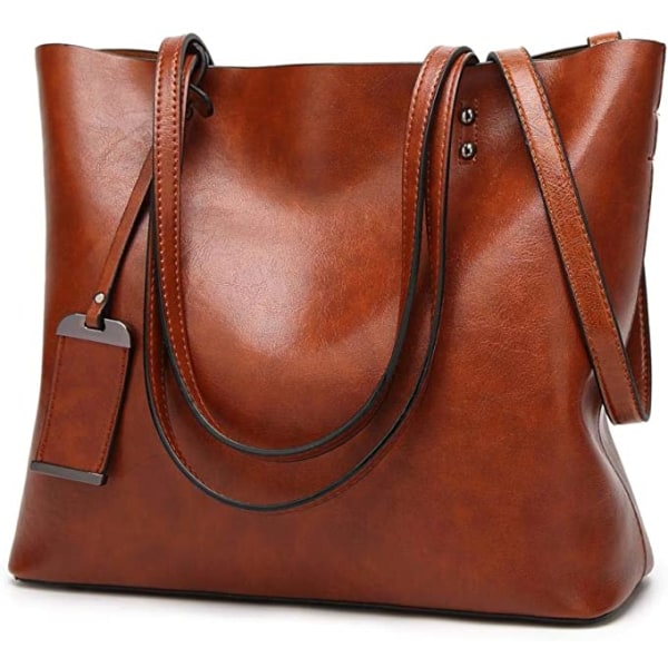 Handväskor i mjukt PU-läder för kvinnor Retro med stor kapacitet (brun)