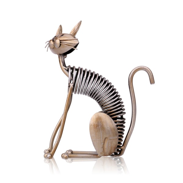 Tooarts Metal Katte Skulptur Figur Dyregaver Kontor Moderne Ornament Håndværk Interiør til katteelsker Stueudsmykning (siddende kat)