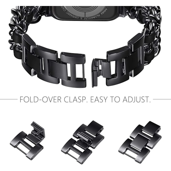 Metalrem til kvinder, kompatibel med Apple Watch 38mm 40mm 41mm, rustfrit stållænkearmbånd til iWatch Series 9/8/7/6/5/4/3/2/1/SE black 38/40/41MM