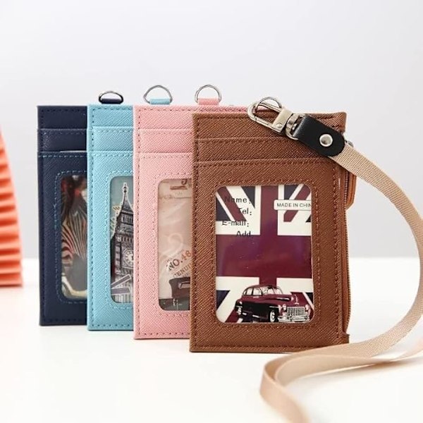 Badge Lanyard, Kortindehaver til Lanyard, 3 stk. Læder Id-Etuier Hals Lanyard Mønt Penge Nøgle Kreditkort Indehaver Tegnebog Studerende Buskort Tasker Punge Badge rose