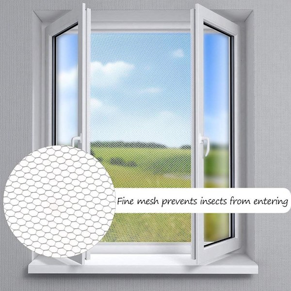 2-pack Myggnät för Fönster, Flugnät Fönsterduk Insektnät 1,3m x 1,5m Bugg Bi Mygg Skydd med 1 Rulle Självhäftande Tejp