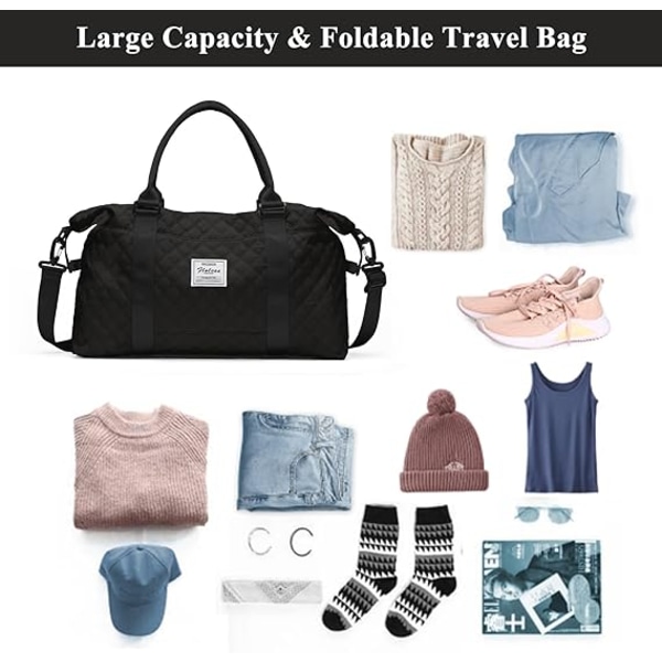 Weekend Bags for Women with Toiletry Bags, Travel Duffel Bag with Wet Pockets and Trolley Sleeves, Overnight Carrying Bag Sports Duffel Bag