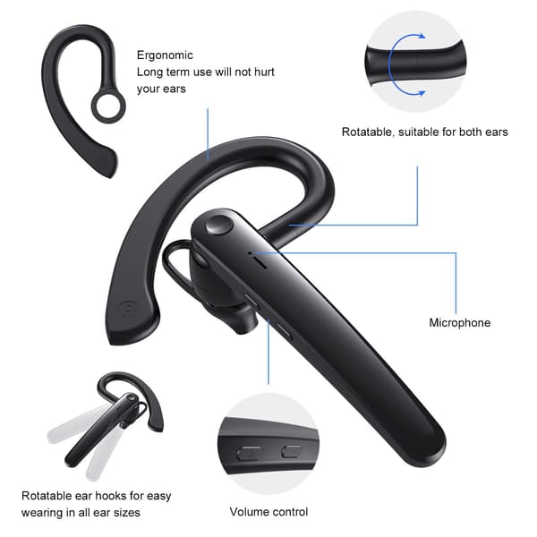 Bluetooth-øretelefon med mikrofon, ergonomisk støjreducerende køreheadset til telefon, tablet til chauffør, lastbilchauffør