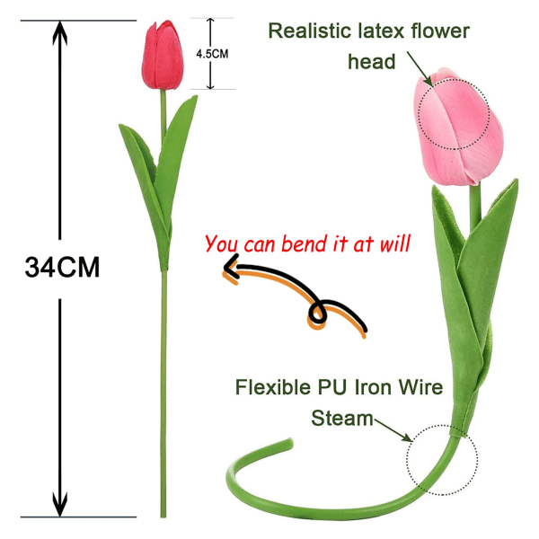 Kunstige tulipaner til boligindretning, 8 stk. gule