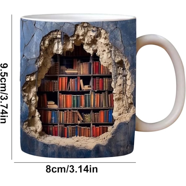 3D Bogreol Kop | Bibliotekshylde Kop 11 Oz | Kreativ Rumdesign Multifunktionel Keramik Kop, Bogelskere Kaffeekop, Cool Fødselsdag til Læsere B