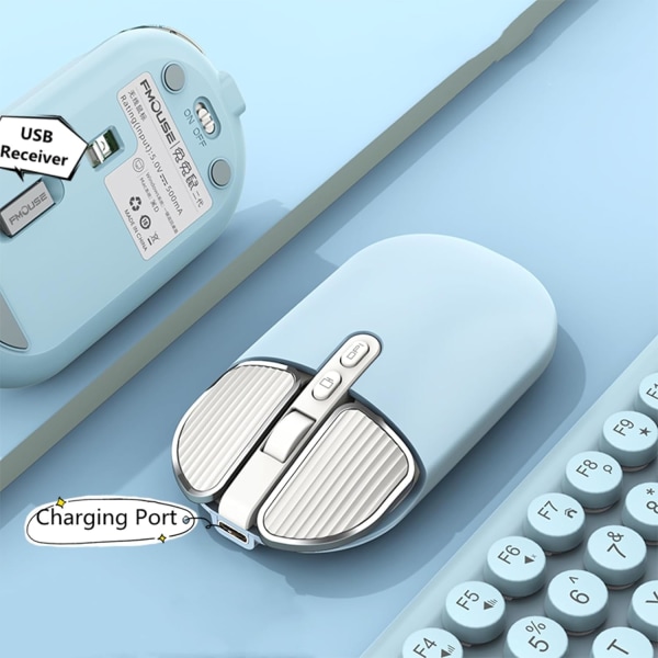 Trådløs mus, 2.4G oppladbar stille slank datamus med USB-mottaker 3 DPI, Tilbake til skrivebords-knapp for PC bærbar datamaskin stasjonær C