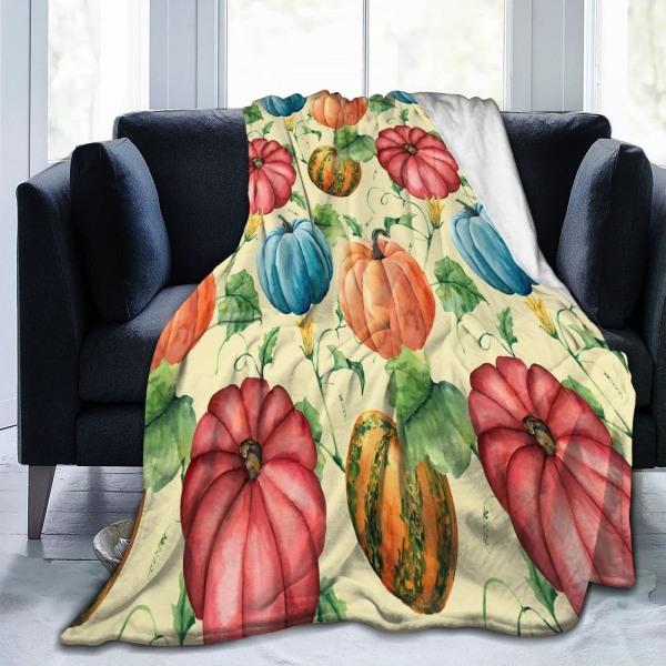 Höst Pumpa Täcke Country Höst Orange Pumpa Färgglad Pumpa Print Super Mjuk filt för Bäddsoffa Stol Sovsal 50x60''(Färgglad Pumpa)