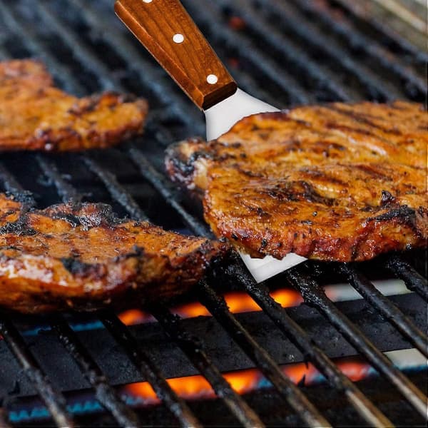 2 stk. teppan grillskraper med trehåndtak, skrå kanter