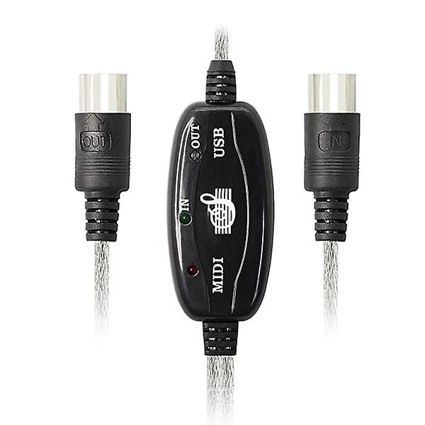 USB Midi-kabeladapter, USB typ A hane till Midi Din 5-stifts in-out-kabelgränssnitt med LED-indikator [DB] Som visas