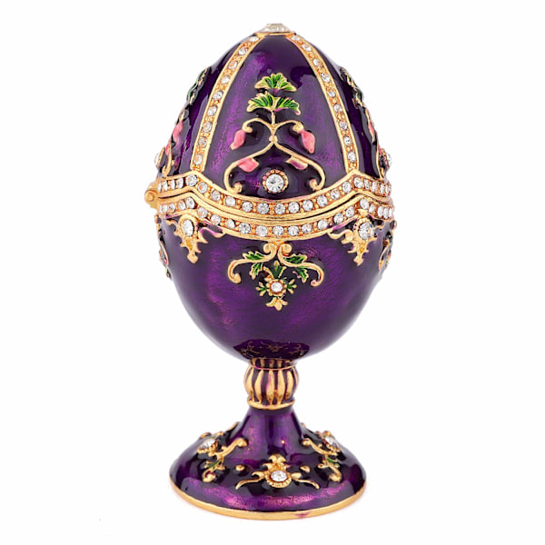 Vintage handmålad Fabergé-ägg stil gångjärns smyckeskrin med rik emalj och gnistrande strass, unik gåva till familjen