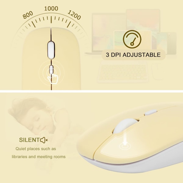 Langaton näppäimistö ja hiiri - Ladattava ohut Bluetooth-näppäimistö ja hiirisetti, hiljainen Bluetooth-hiiri, yhteensopiva langaton näppäimistö YELLOW