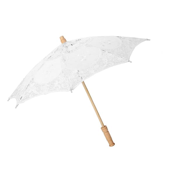 Blondebroderi Bryllup Brud Parasol Håndlavet Paraply Hvid