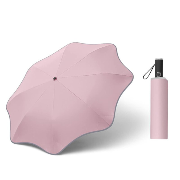 Rundhörnigt paraply med reflexremsa 8 ribbor (rosa)