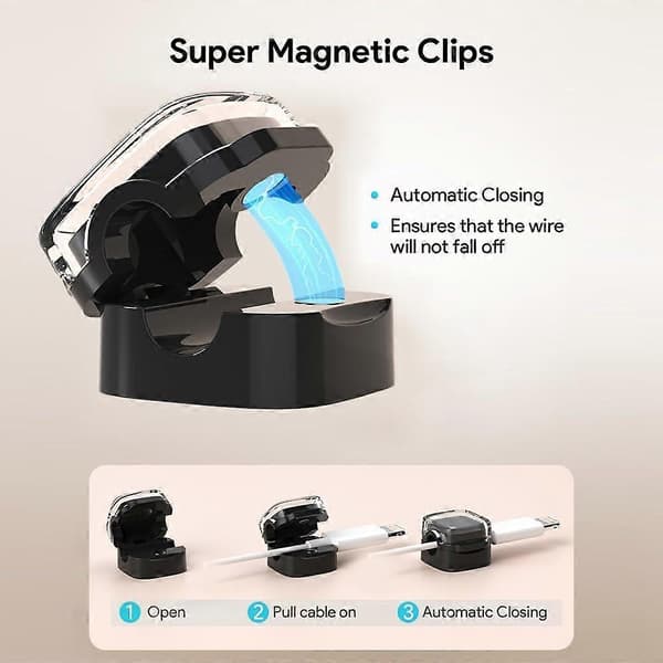 Magneettiset kaapeliklipsit, 6 kpl, säädettävä johdonpidike