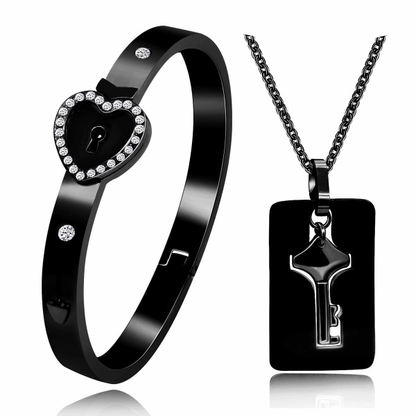 Hjertelås armbånd og skjold nøglehalskæde til piger Drenge Matchende smykkesæt til par mænd og kvinder