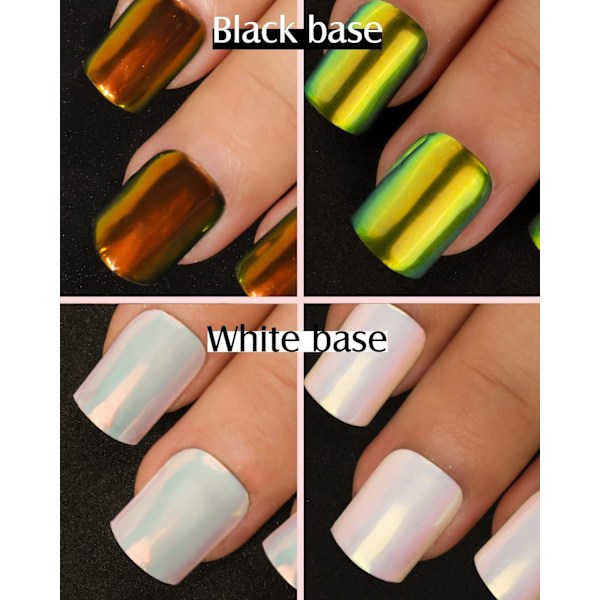 Pearl Chrome Neglepulver Aurora Effekt【Stor Kapacitet】- 2 stk. Spejleffekt Aurora Magisk Perlemorspejl Glitter Negle Chrome Pulvere White C
