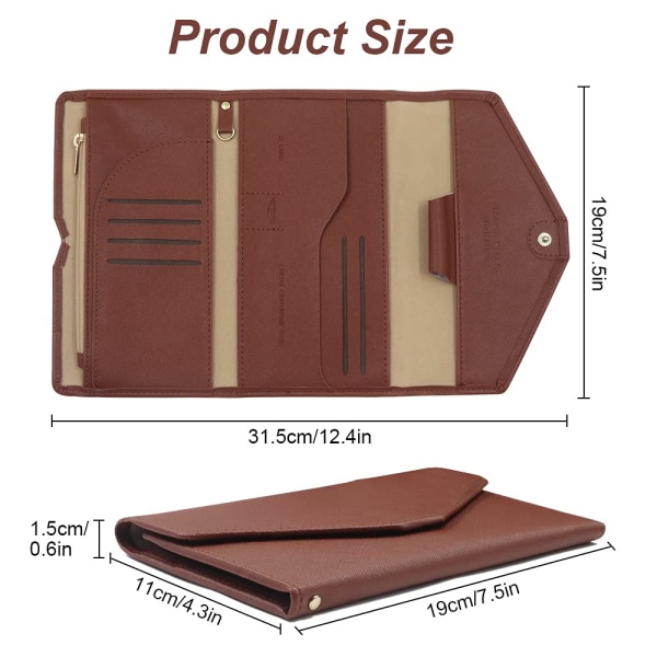 Multi-Purpose Travel Wallet,Document  Passport Cover Case (Brown)