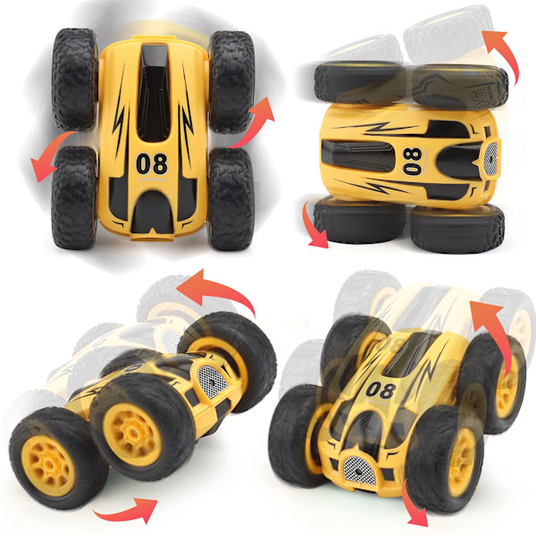 Mini Stunt RC -autot, lelu, 4WD 2,4 GHz:n kauko-ohjattava auto, kaksipuoliset pyörivät ajoneuvot, lasten lelu pojille ja tytöille, syntymäpäivä ilman akkua (keltainen) yellow
