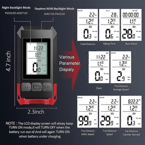 4 i 1 Cykellygte med LCD-display Speedometer og Horn USB Genopladelig Cykelcomputer til O.