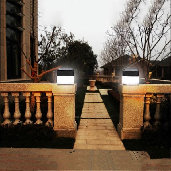 LED Solcellsdriven Utomhus Trädgård Staket Gård Fyrkantig Vit Ljusdekoration