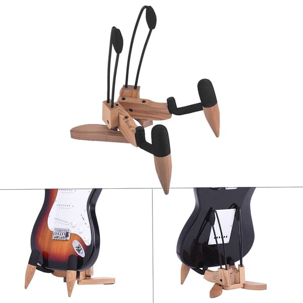 Fällbart stativ för musikinstrument i massivt trä, hopfällbart stativ för elgitarr, bas, naturträ