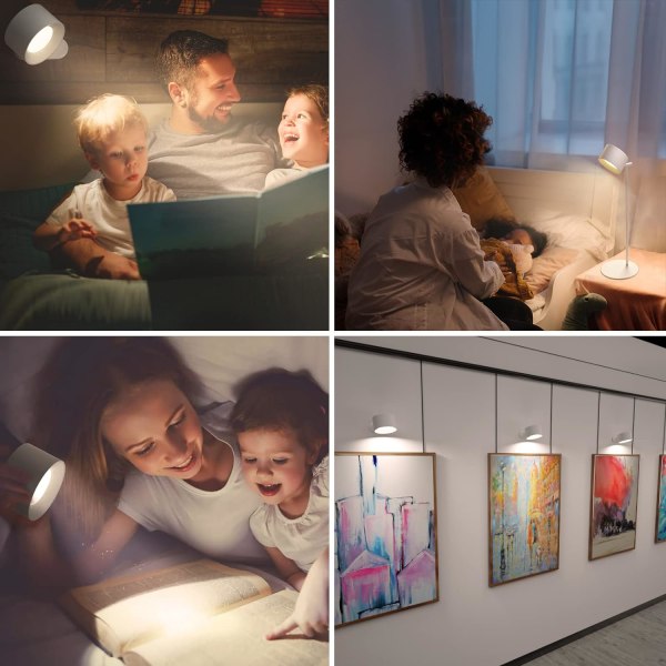 Skrivebordslampe LED, bordlampe oppladbar batteri multifunksjonell nattbordslampe dimbar berøringskontroll varm / hvit fargetemperaturmodus 360° roter white
