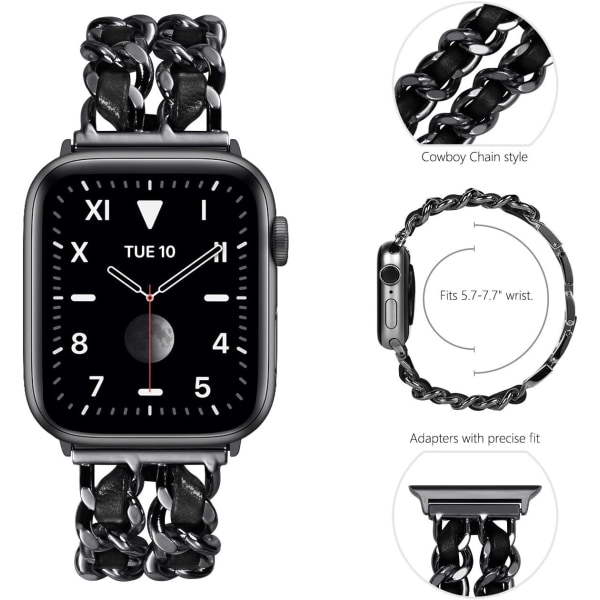 Kvinners metallrem kompatibel med Apple Watch 42mm 44mm 45mm, rustfritt stål lenkearmbånd for iWatch Series black 42/44/45MM