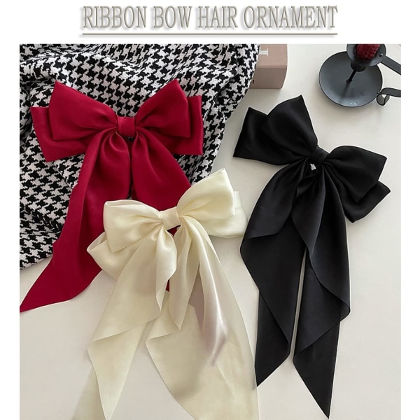 Förpackning med 2 stora rosett-hårklämmor - enfärgad stor bowknot hårnål Hårklämma Svans hårspännen Tillbehör för flickor kvinnor, svart + mjölkvit