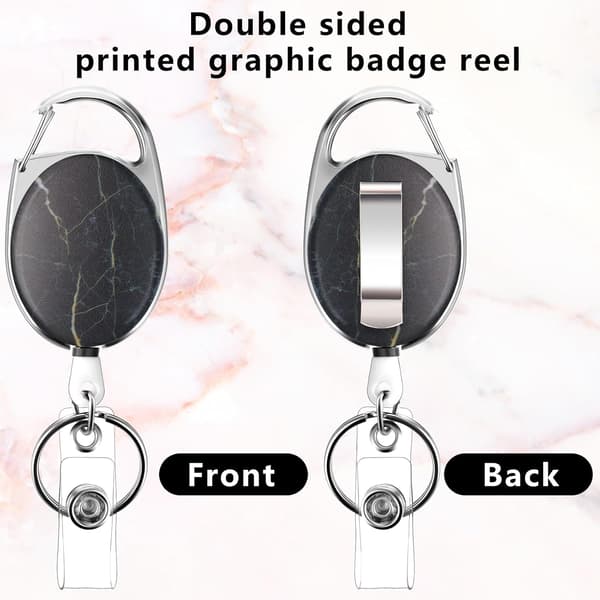 Badge Reels Retractable, Double Sided Color Print Pattern Retractable Keychain, Marble Holders Badge Clip and Key Ring Durable Nylon Retractable Rope B