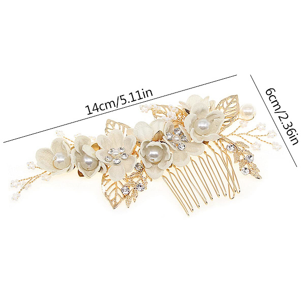 Brude Blomster Bryllup Hårkam 2 Stk Brud Hovedbeklædning Hår Blad Tilbehør Rhinestone Blomst Brude Clip til Brude Kvinder Piger Hvid og Pink