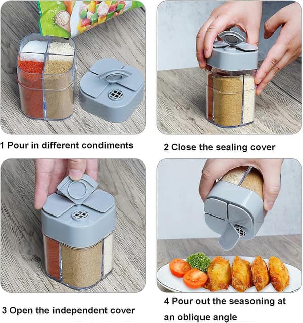 2 stk. 4 i 1 Krydderibeholder Salt & Peber Shaker Krydderi Shaker