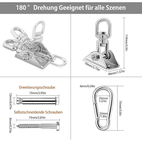 Krok 180 Swing, rustfritt stål, kraftig takmontering opptil 450 kg
