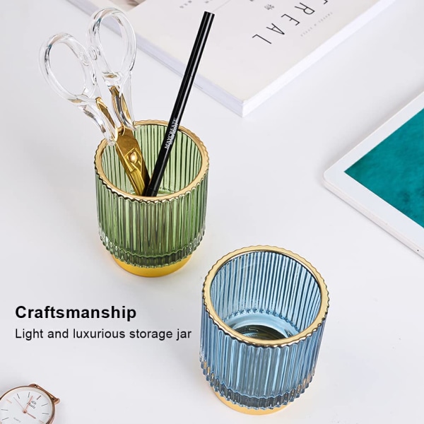 Kantet stribet glas makeup børste spand øjenbryn tank kop pen holder vase stor kapacitet dressing bord dekoration, blå/S blue S