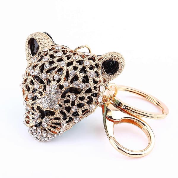 Strass Leopard Nyckelring Hänge för Handväska med Nyckelringskedja