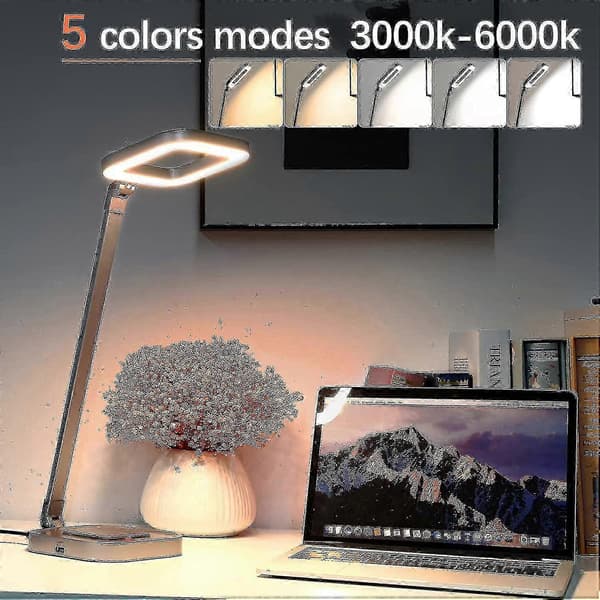 Multifunksjonell LED-skrivebordslampe med 10W rask trådløs lader og RGB-stemningslys