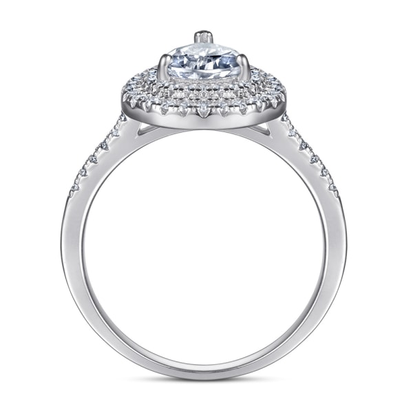 Ringar Presenter Trendiga Delikat 925 Sterling Silver Droppe Form Päronformad Zirkon Ring Bröllop för henne (Färg: Vit, Storlek: 5)