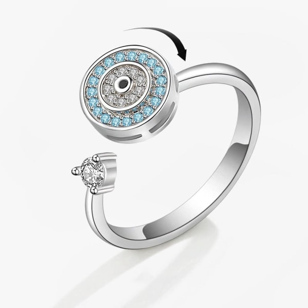 Round Evil Eye Ring, Disc Amulet Justerbar Open Fidget Spinner Rings, Zirconia Crystal Beads Stress Relief Smycken för kvinnor tjejer (Vit guld)