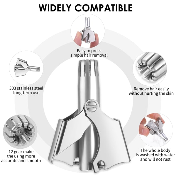 Nenäkarvatrimmeri miehille ja naisille, manuaalinen, paristoton, vedenpitävä, kivuton, ruostumaton teräs harjalla, hypoallergeeninen, sopii miehille ja naisille