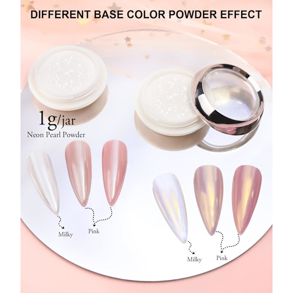 Hvid perle krom neglepulver - 2 stk. spejleffekt aurora magisk perlemor neglepynt spejlglitter negle krompulver holografisk pigment White A