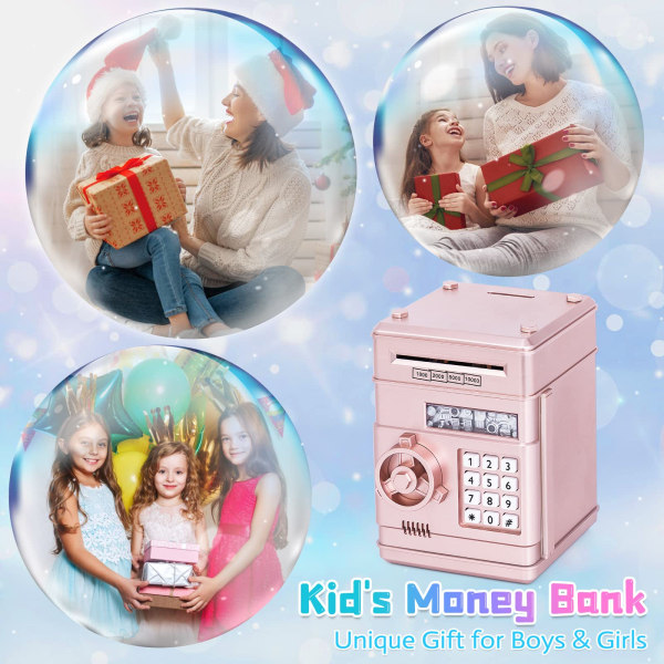 Elektronisk pengebank til børn, adgangskode pengesikker, rosa guld