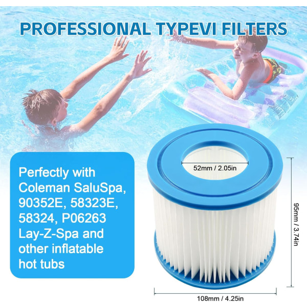 Sommer Pool Filterpatroner Patronfilter Udskiftning til Bestway Type VII, SPA og Boblebad Filter Udskiftning  (2stk) 2pcs