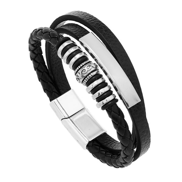 Multi-lags flettet ægte læderarmbånd, læderarmbånd til mænd i sort, herre læderarmbånd, bedste gaver til fars dag