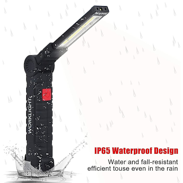 Oppladbar LED-arbeidslampe, bærbar kraftig oppladbar LED-arbeidslampe 5 moduser Cob Magnet-lampe