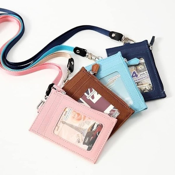 Merke Lanyard, Kortlomme for Lanyard, 3 stk Lær Id-Etuier Hals Lanyard Mynt Penger Nøkkel Kredittkortlommebok Student Buss Kort Vesker Merke pink