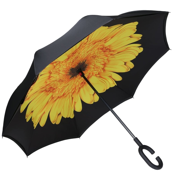 Dubbellagers inverterade paraplyer Omvänt fällbart paraply Självstående vindtätt UV-skydd med C-format handtag - Solros