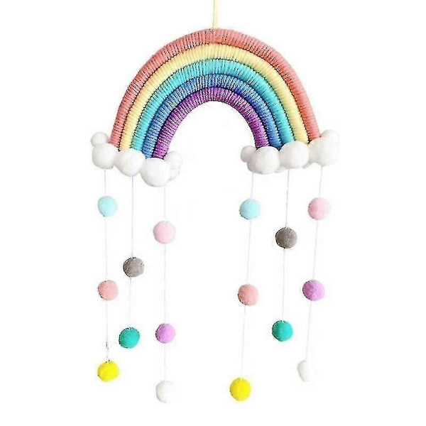 (#01) Pom-Pom Regnbåge Tapestry Moln Makramé Vävd Väggbonad Barnrum Heminredning