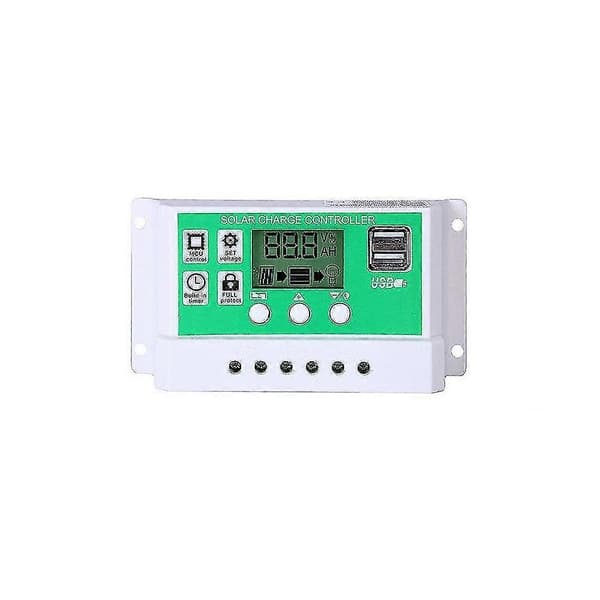 10a Solar Charge Controller, Solpanel Controller 12v/24v Justerbar LCD-skærm Solpanel Batteri Regulator Med Dobbelt USB-port, Opladning